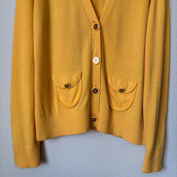 Tory Burch XL Cotton Cashmere Blend Canary Yellow Logo Button Cardigan Sweater - Picture 4 of 10